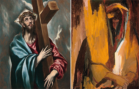 David BOMBERG,Escuchad Oh Israel de 1955, un óleo sobre tabla en el museo judio de N.York tiene cierta proximidad al Cristo abrazado a la cruz, en el carácter sufriente de la imagen, vínculo entre la corriente artística judia y la fascinación por el Greco