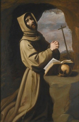 S. Francisco rezando en la gruta,1650-55.Museo de San Diego.Fue referente para los defensores de la reforma católica por ser modelo de austeridad y vida contemplativa, y la importancia de la oración.Dulcificación de rostros y fondo menos violentos.