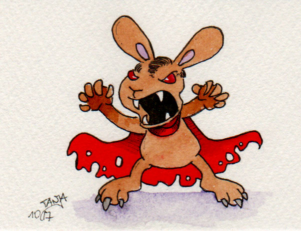 Aquarellzeichnung zum Thema Hase für die 365-Tage-Doodle-Challenge. Outlines mit Findelinder.