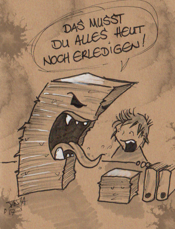 Zeichnung für die 365-Tage-Doodle-Challenge zum Thema: Schreibtischchaos.