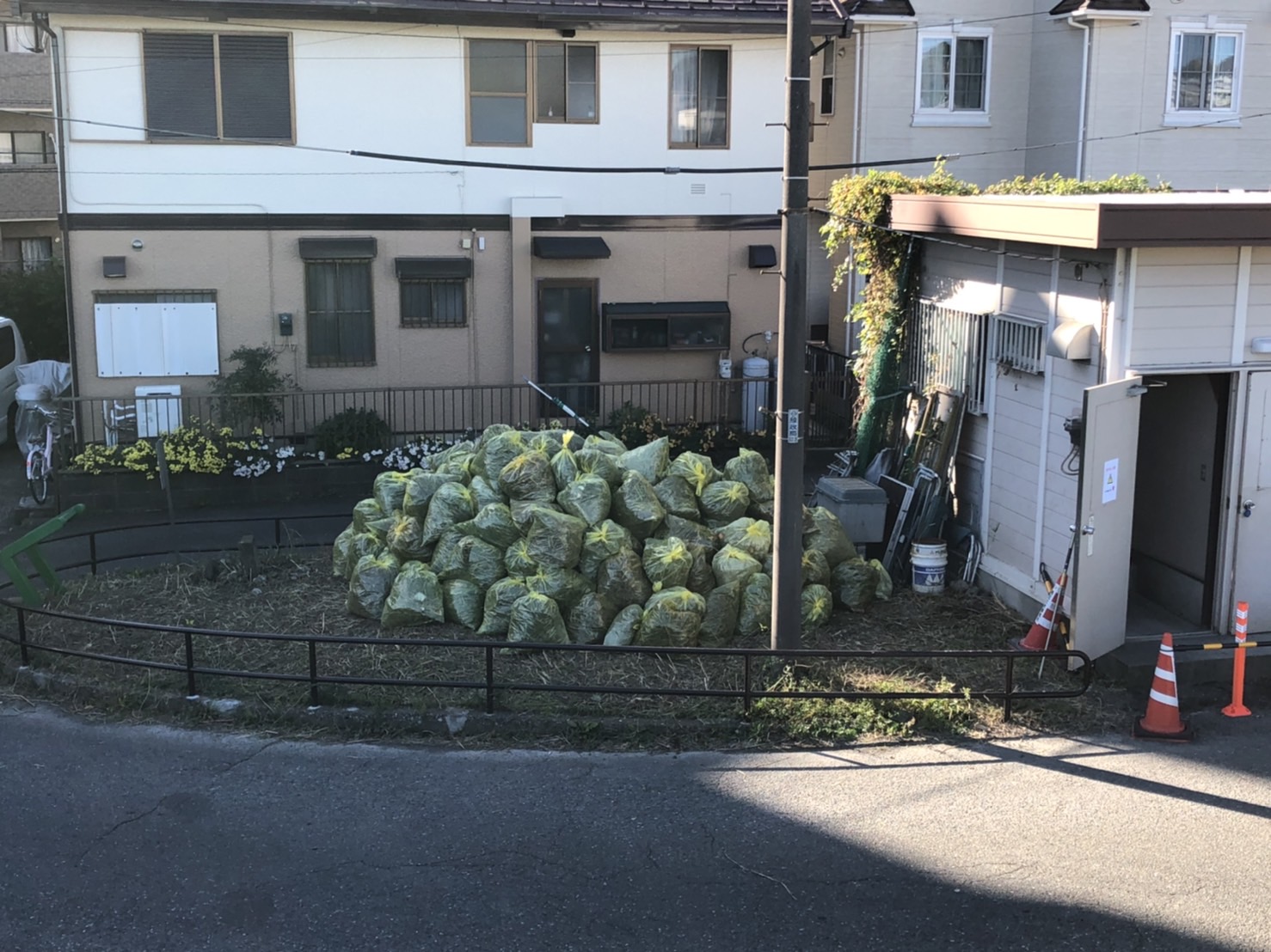 集めた沢山のごみ袋の山。