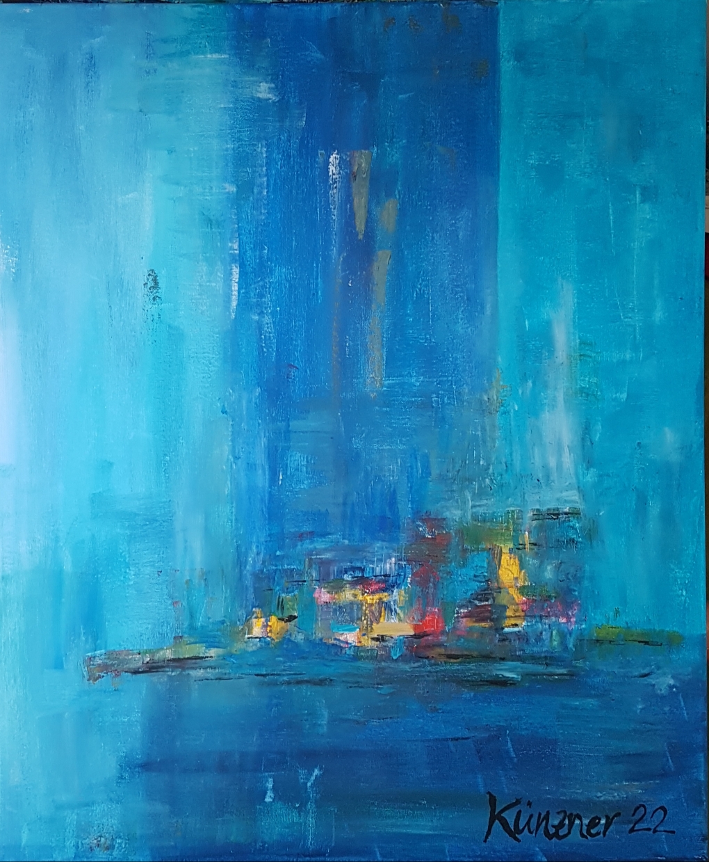 Stadt in Blau, Acryl und Mischtechnik auf Leinwand, 50x60cm