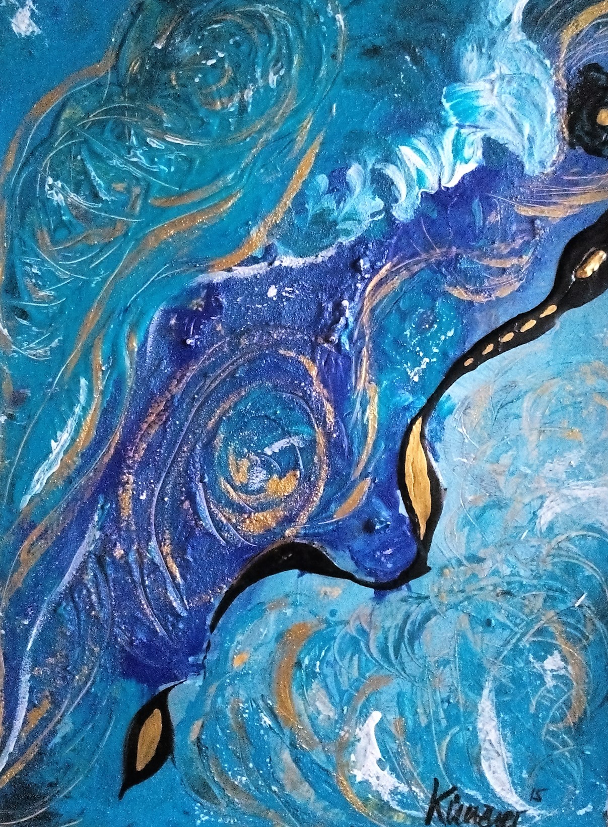 Phantasie in Blau, Acryl und Mischtechnik auf Papier, 48x36cm