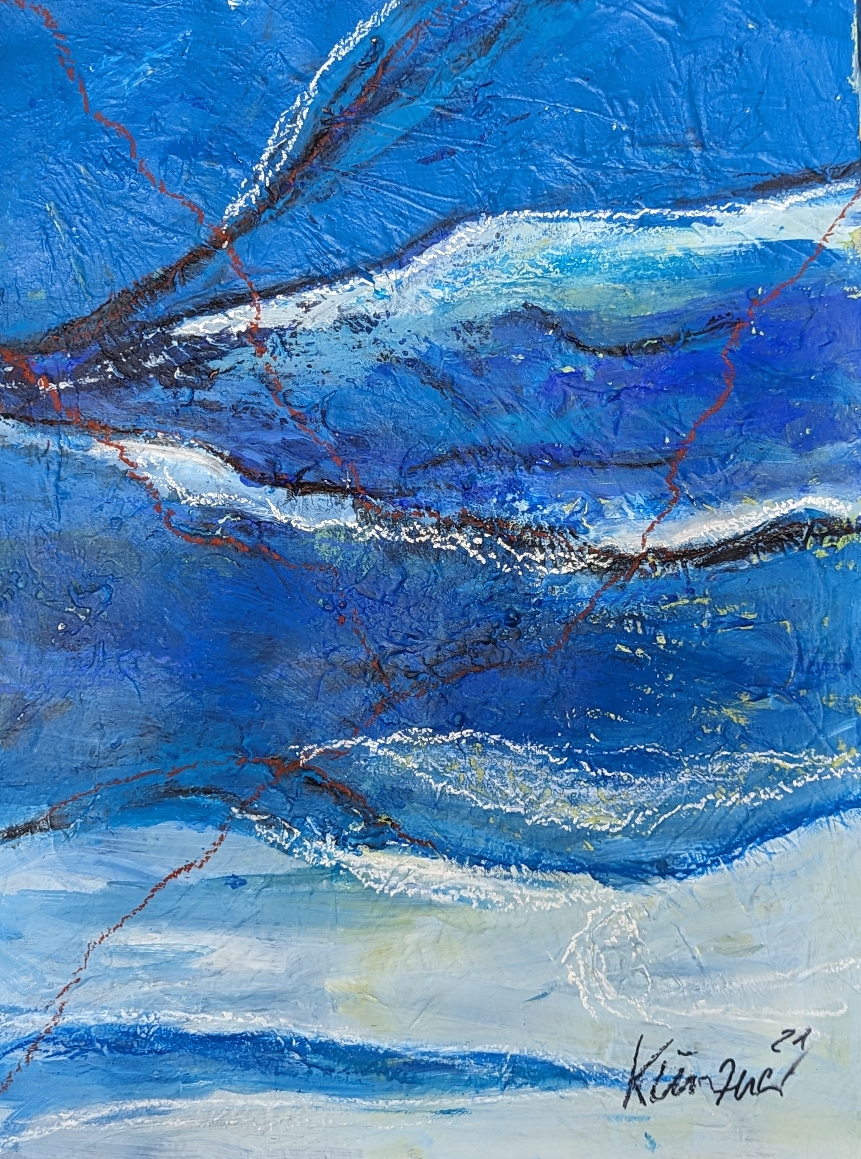 Schwerelos, Acryl und Mischtechnik auf Papier, 42 x 55 cm