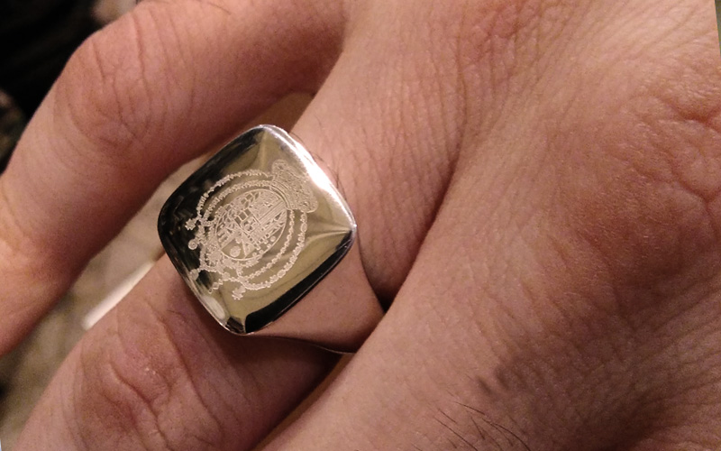 anello in argento con stemma regno due Sicilie inciso 