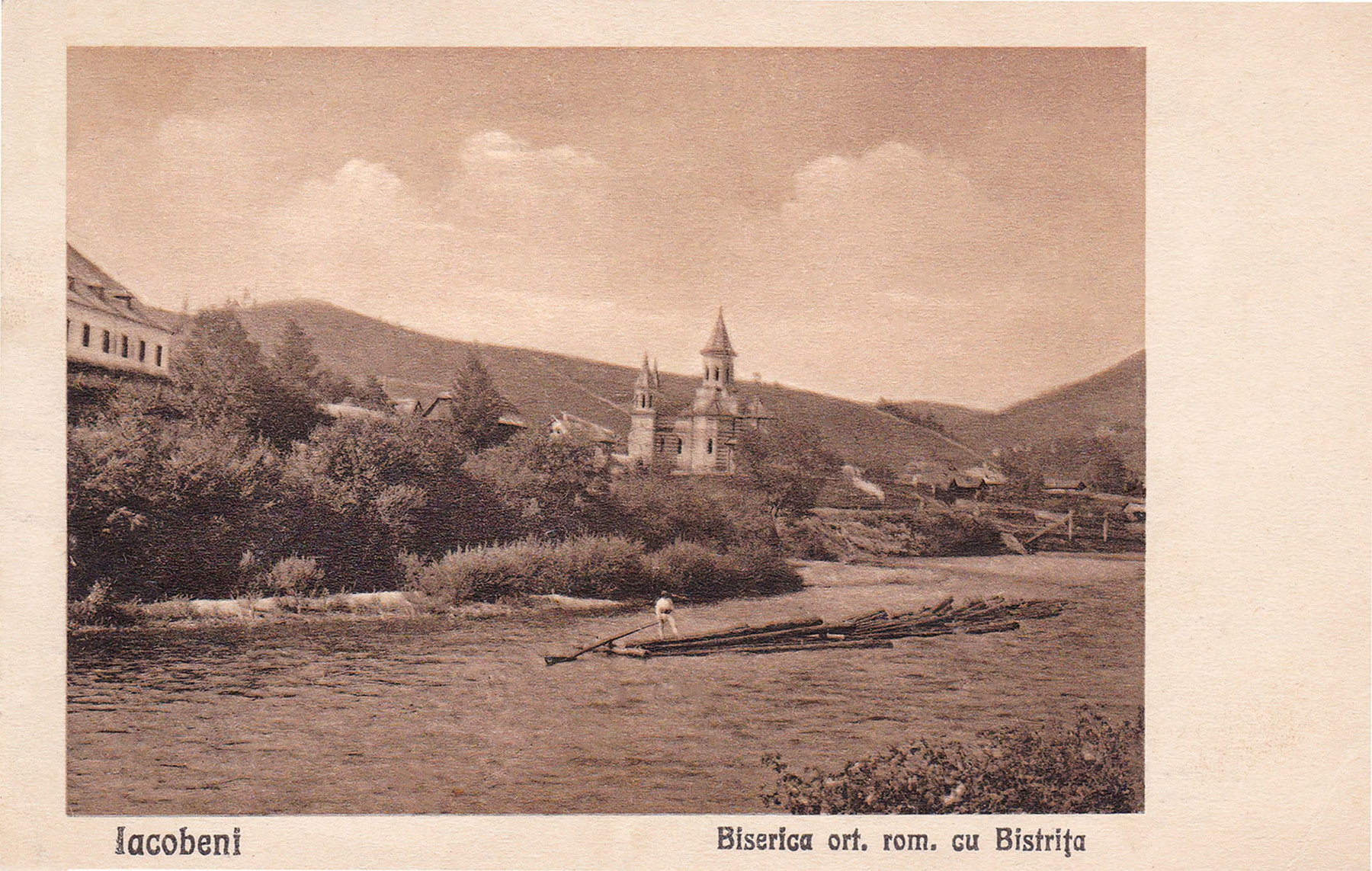 Raft on the Golden Bistrița near Iacobeni, Bukovina, 1929.