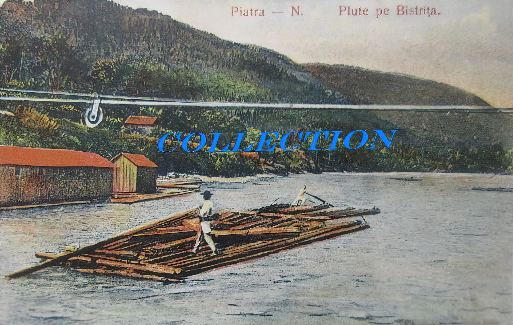 Raft near Piatra Neamț. Postcard.