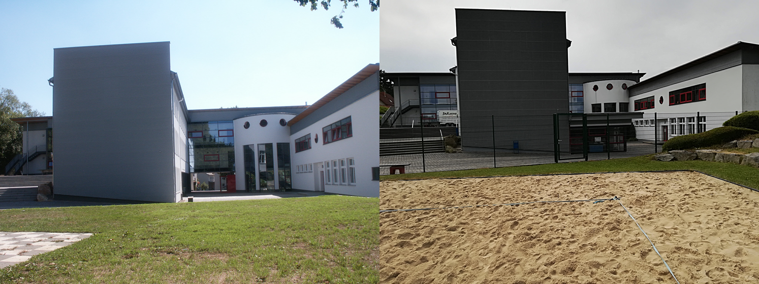 Vor und nach dem Bau des Volleyballplatzes