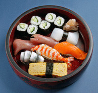 two tuna、squid、gizzard shad、shrimp、salmon、egg