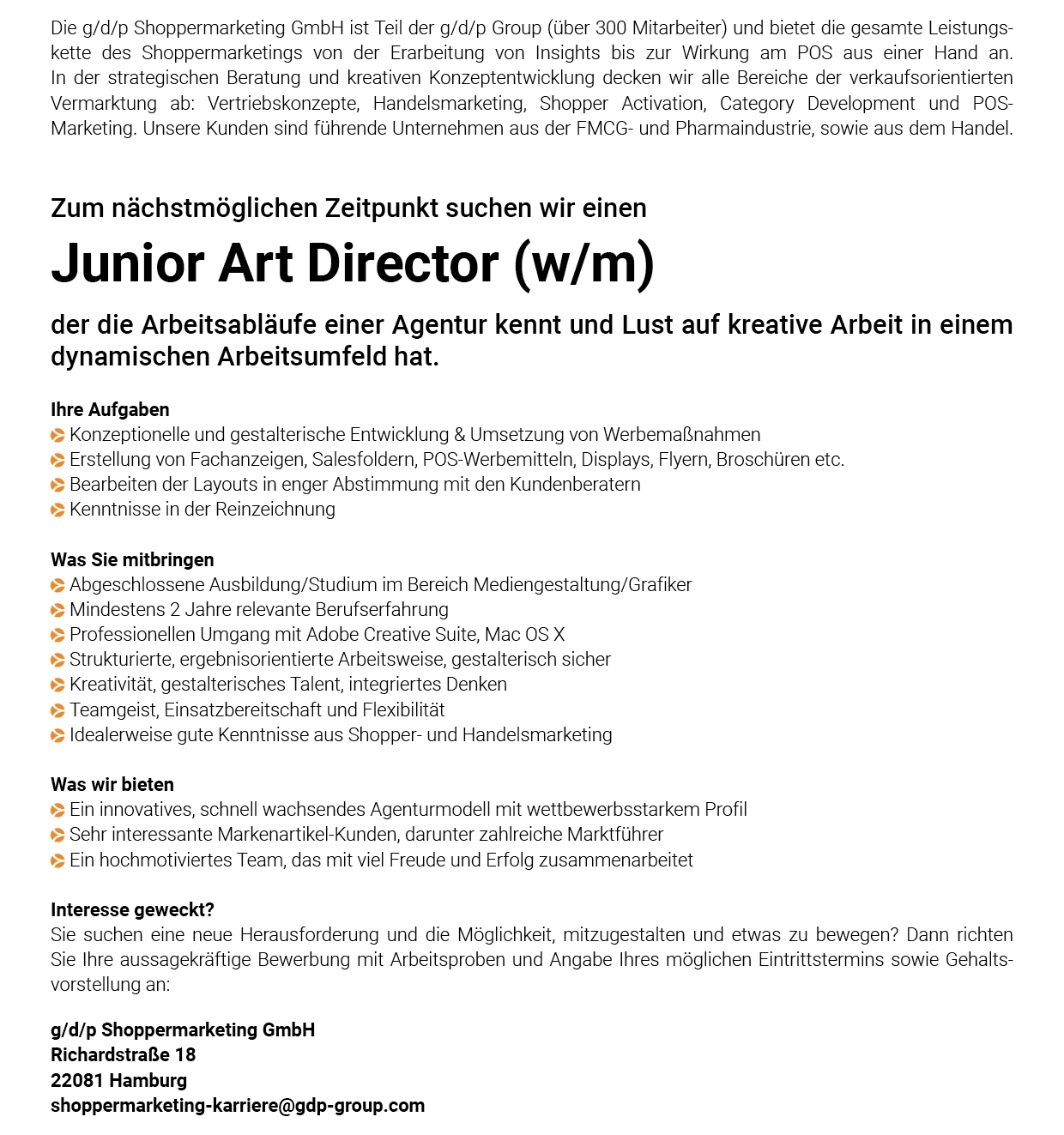 Junior Art Director g/d/p Shoppermarketing