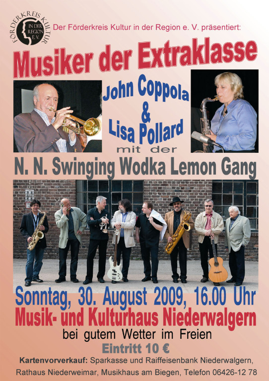 "Musiker der Extraklasse" John Coppola & Lisa Pollard mit der Swinging Wodka Lemon Gang