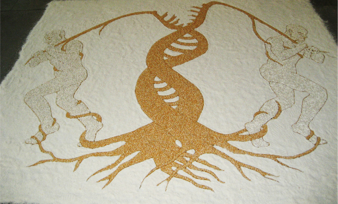 Errare humanum est, 2011. Rice, corn and white beans. 5x 4m