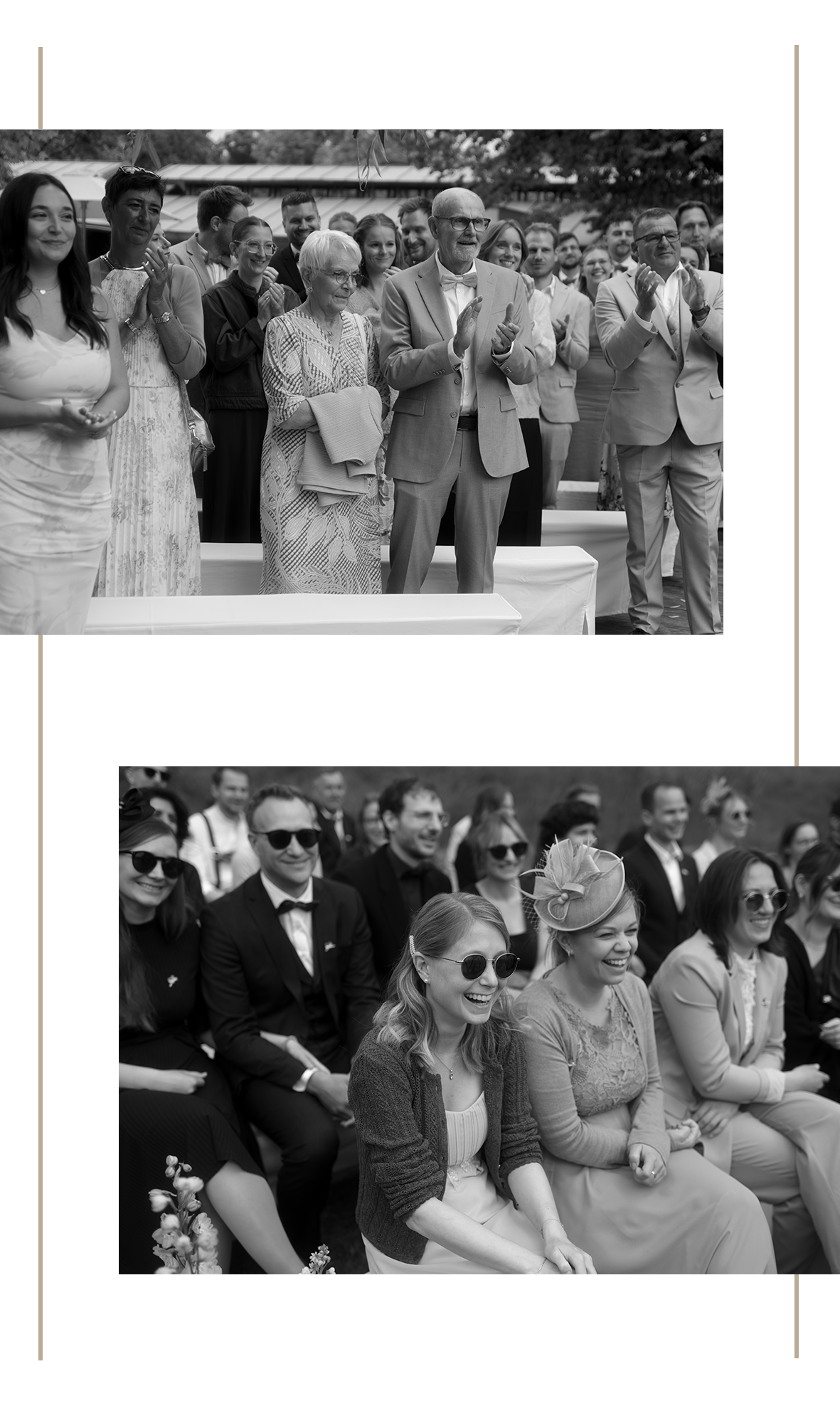 Kleine Collage aus Hochzeitsfotos mit verschiedenen Momenten des Hochzeitstags.