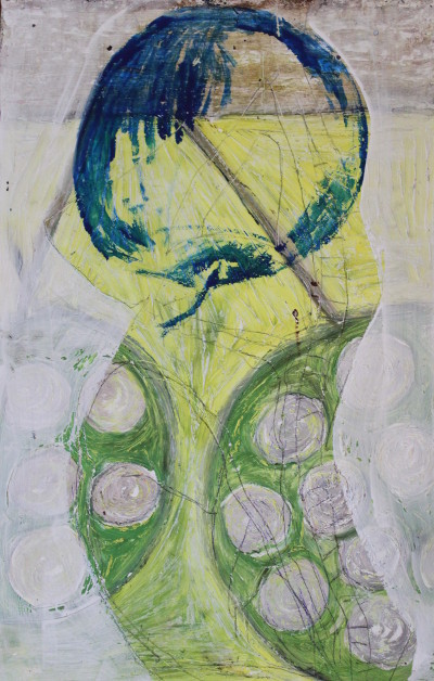 Secret Painings 4/29: Apfel, Mischtechnik auf Spanplatte, 36 x 56 cm, 2015