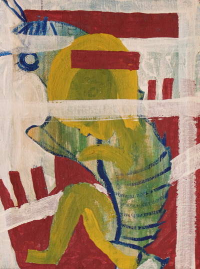Secret Paintings 19/29: Puppe, Mischtechnik auf Leinwand, 28 x 38 cm, 2015