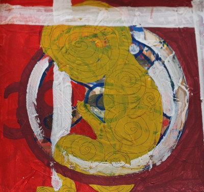 Secret Paintings 8/29: Rad, Mischtechnik auf Holz, 34 x 34 cm, 2015