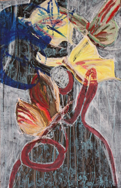 Secret Paintings 6/29: Schmetterlinge, Mischtechnik auf Spanplatte, 36 x 56 cm, 2015
