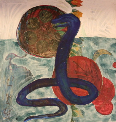 Secret Paintings 26/29: Schlange, Mischtechnik auf Karton, 43 x 46 cm, 2015