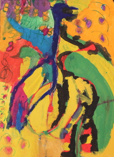 Secret Paintings 17/29: Kranich, Mischtechnik auf Spanplatte, 29 x 40 cm, 2015, Privatsammlung