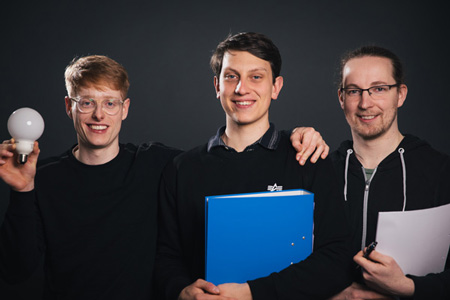 Der Vorstand der Medienoperative Ulm e.V.: Frederik Birk (1. Vorsitzender), Florian Ogrzewalla (Kassenwart) und Fabian Dürr (2. Vorsitzender), Foto: Simon Wegener