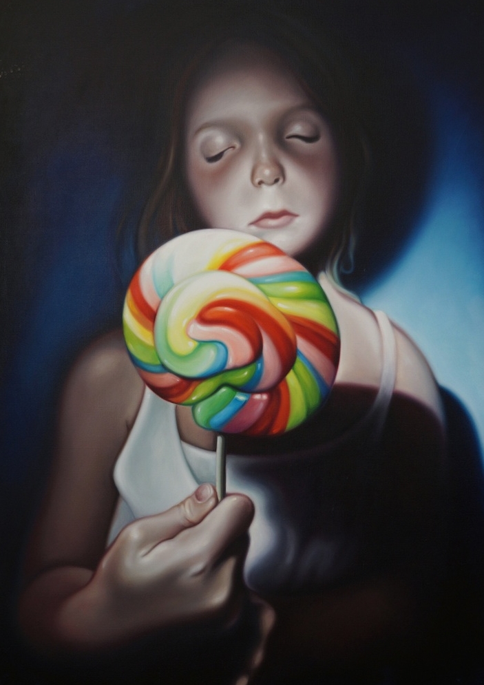 Mädchen mit Lolly, 230x165cm, Öl auf Leinwand, 2017