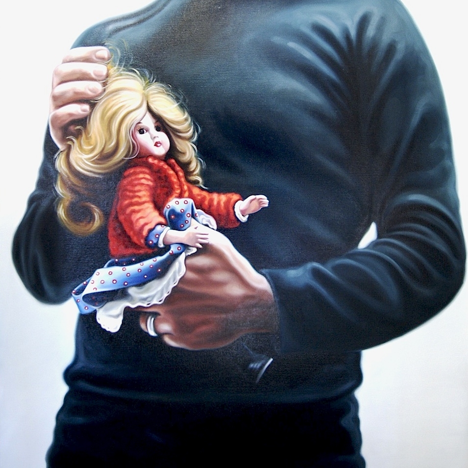 Mann mit Puppe II, Öl auf Leinwand, 2010