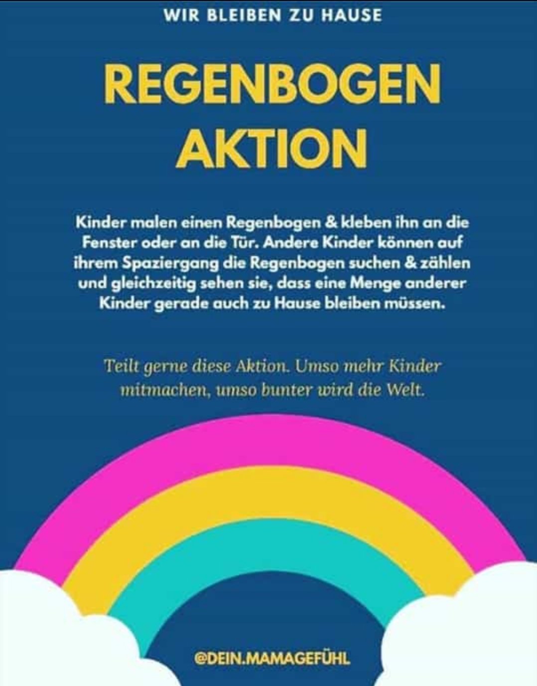 Regenbogenaktion Wir bleiben zu Hause! Das Regenbogenbild kannst du
