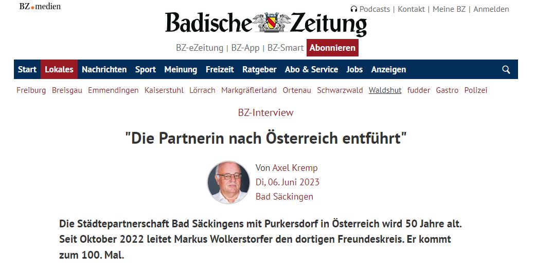 Städtepartnerschaft Bad Säckingens mit Purkersdorf in Österreich wird 50 Jahre alt