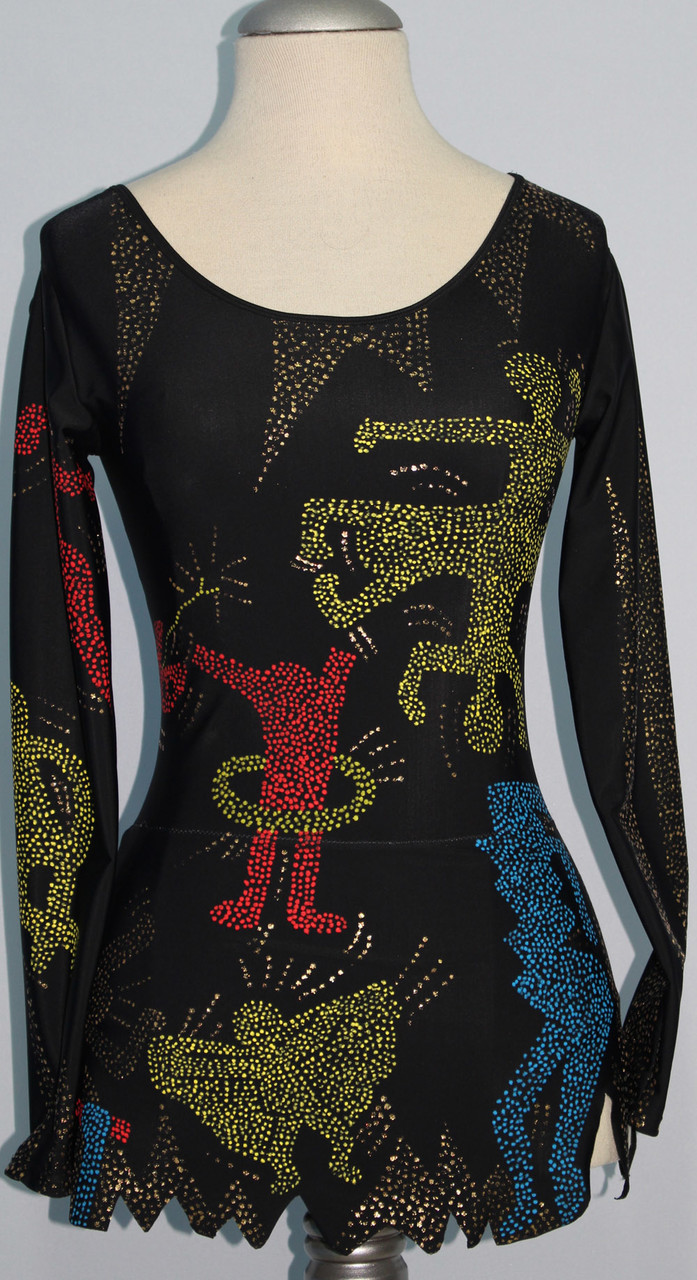 Body ritmica dipinto a mano-tecnica puntinismo.Mod. Keith Haring