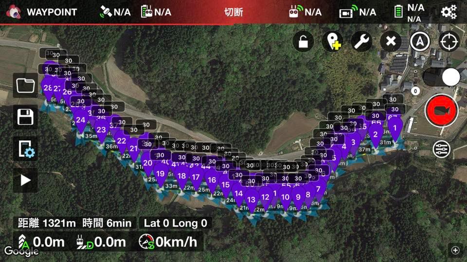 福井県勝山市滝波川沿いのドローン飛行ルートをプログラム