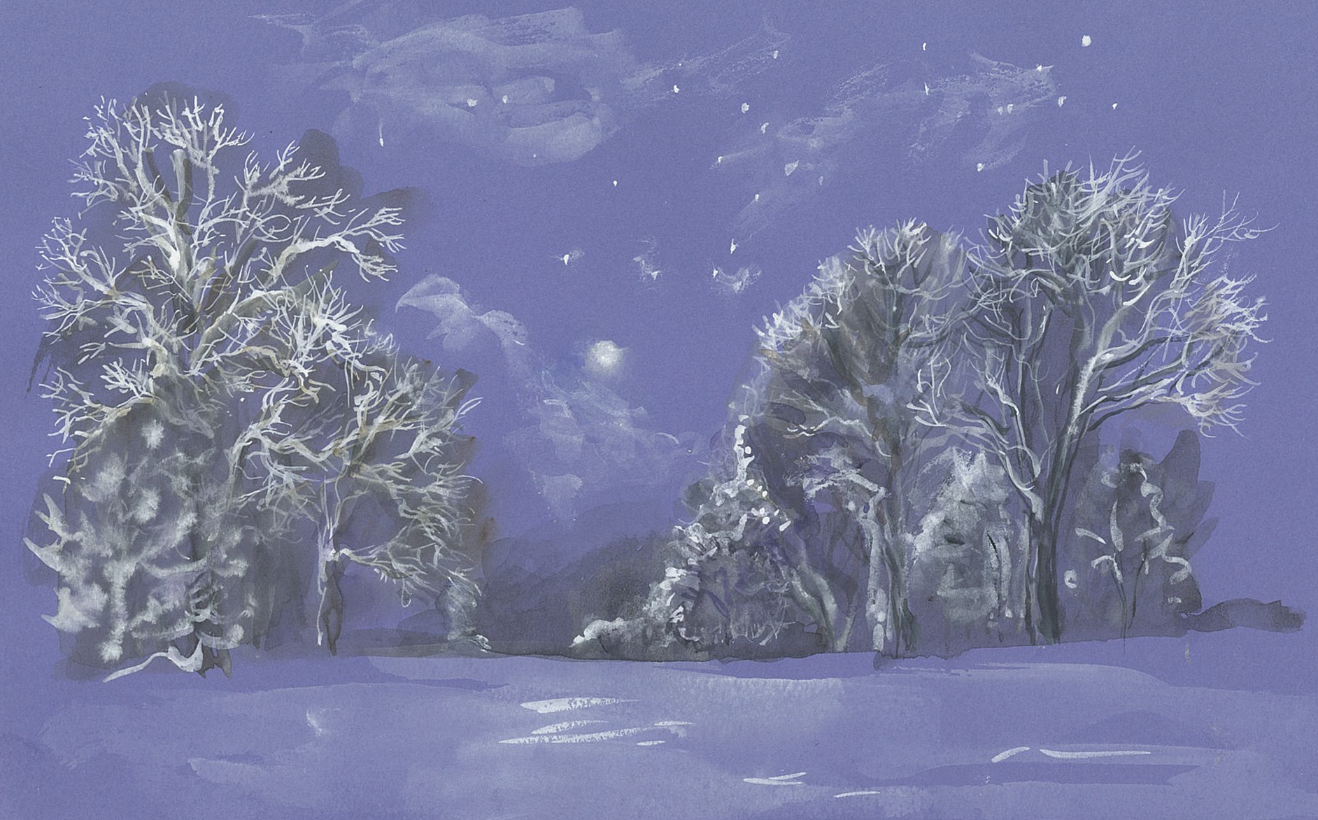 Night in Glienicke. 2010. Tinted paper, water color, white.