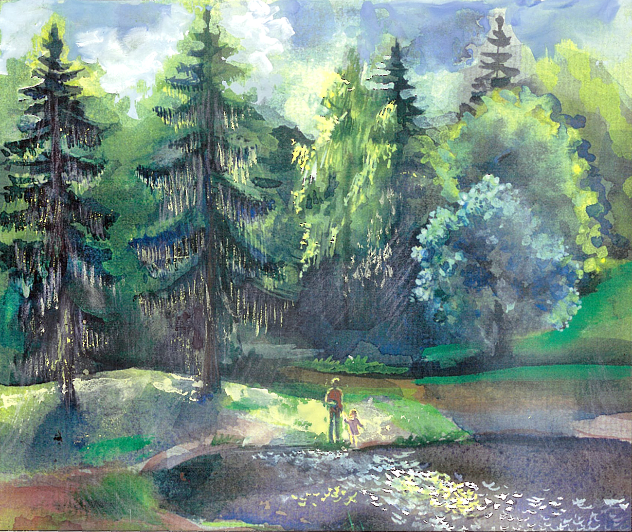 Pond in Shuvalovo. 1997. Paper, water color.