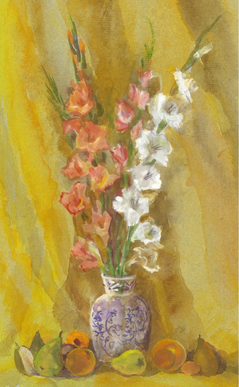 Gladiole. 2017. Tinted paper, water color, white.