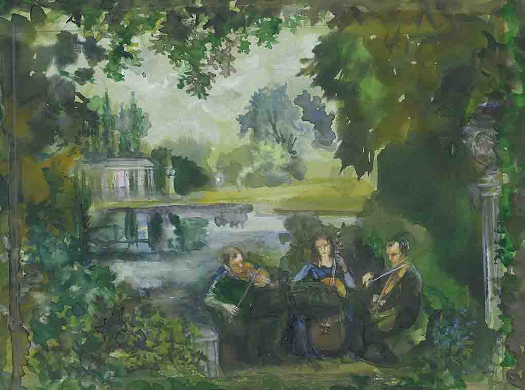 Portraits der Musikanten des französischen Ensembles  "Concordia". 2014. Getöntes Papier, Aquarell.