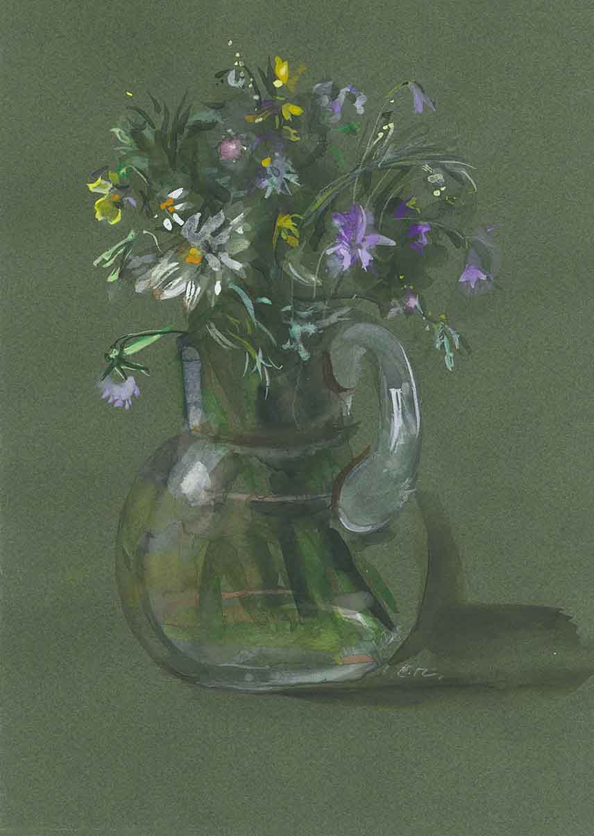 Field flowers. 2017. Tinted paper, water color, white.