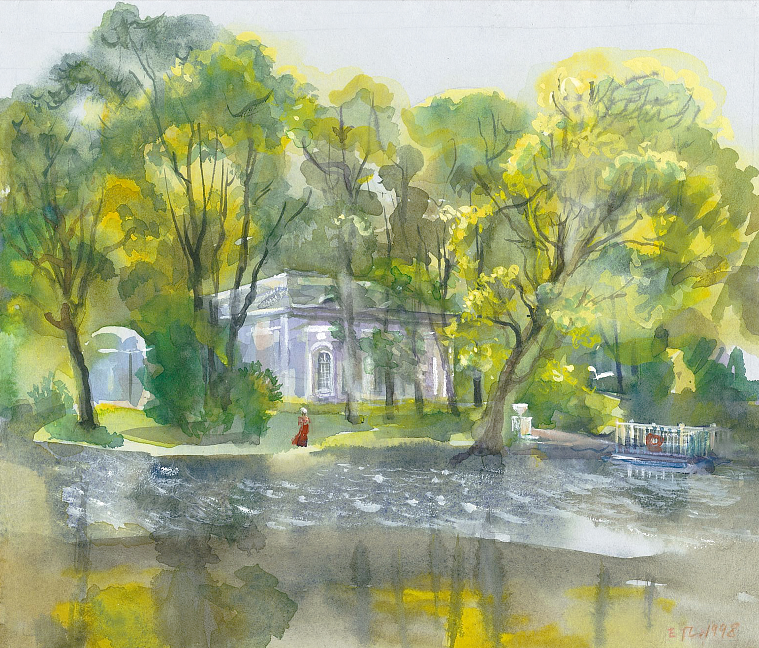 Hall on the Island in Tsarskoye Selo.  2000. Paper, water color, white.