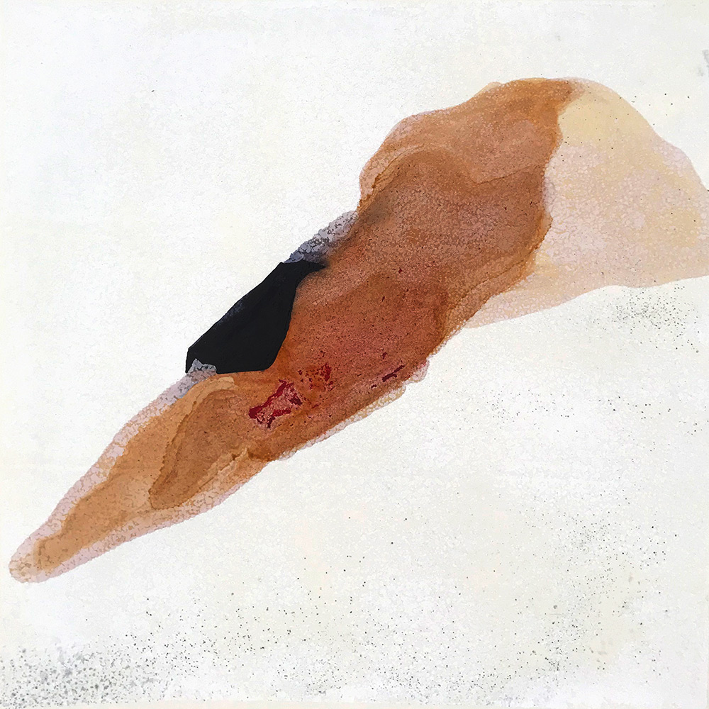 Malerei auf Monotypiedruck, 34,5 x 34,5 cm, Klavierlack, Schellack, 2018