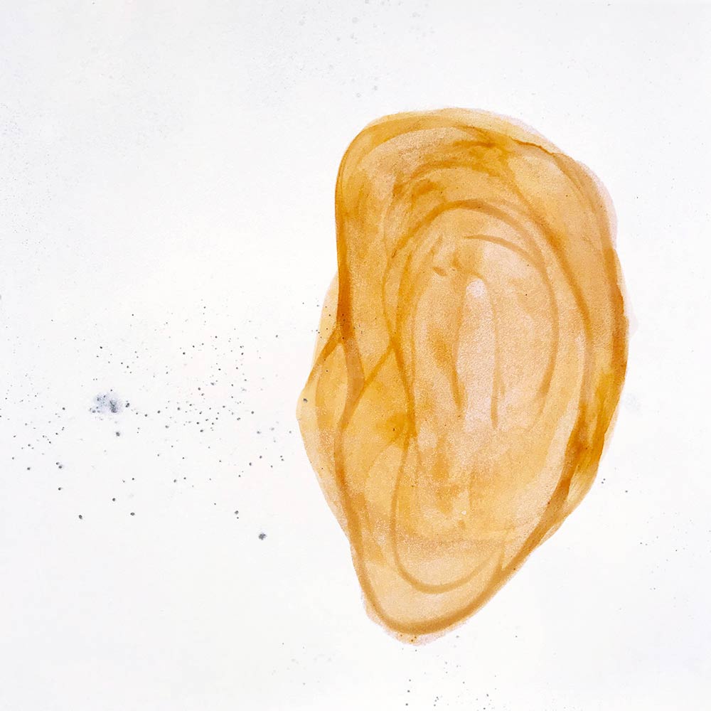Malerei auf Monotypiedruck, 34,5 x 34,5 cm, Schellack, 2018