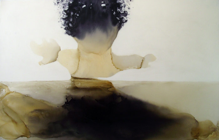Im Bade, 110 x 167 cm, Schellack, Klavierlack auf Acryl, 2016
