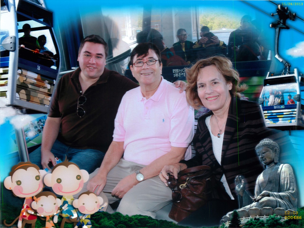 Greg, John & Lorraine take the cable car to the Big Buddha at Ngong Ping, Lantau Island, in Hong Kong.