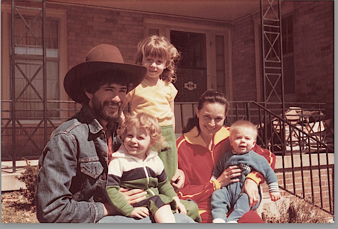 John Wagner with Katie, Sara & cousin Claire holding son Tim in Carroll, Iowa April, 1980