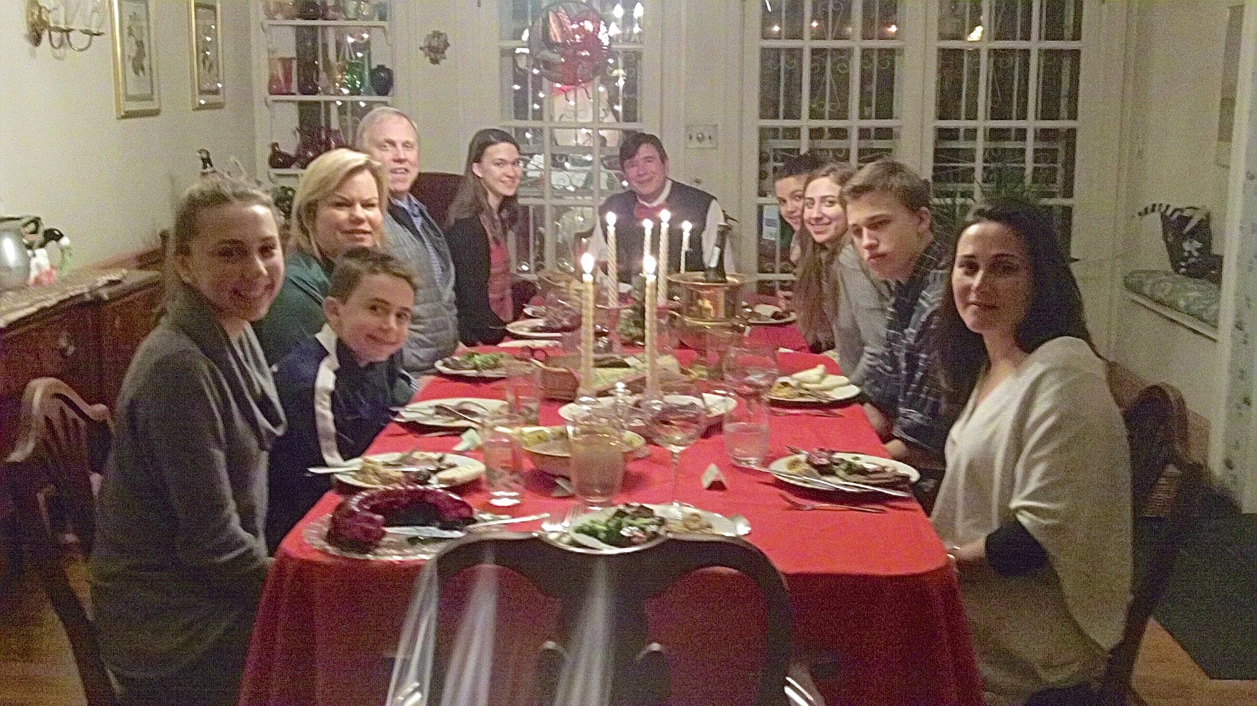 Gabby, Stuart III, Celeste, Stuart Jr., Ellie, John, Kate, Emma, Jack, Allie at dinner, NYC