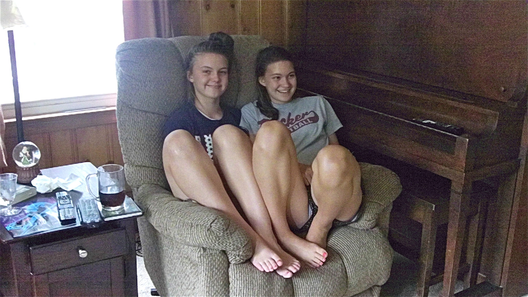 Kate & Ellie both fit in Grandpa Al Gudas' old recliner!! July 13, 2014 Syracuse, NY