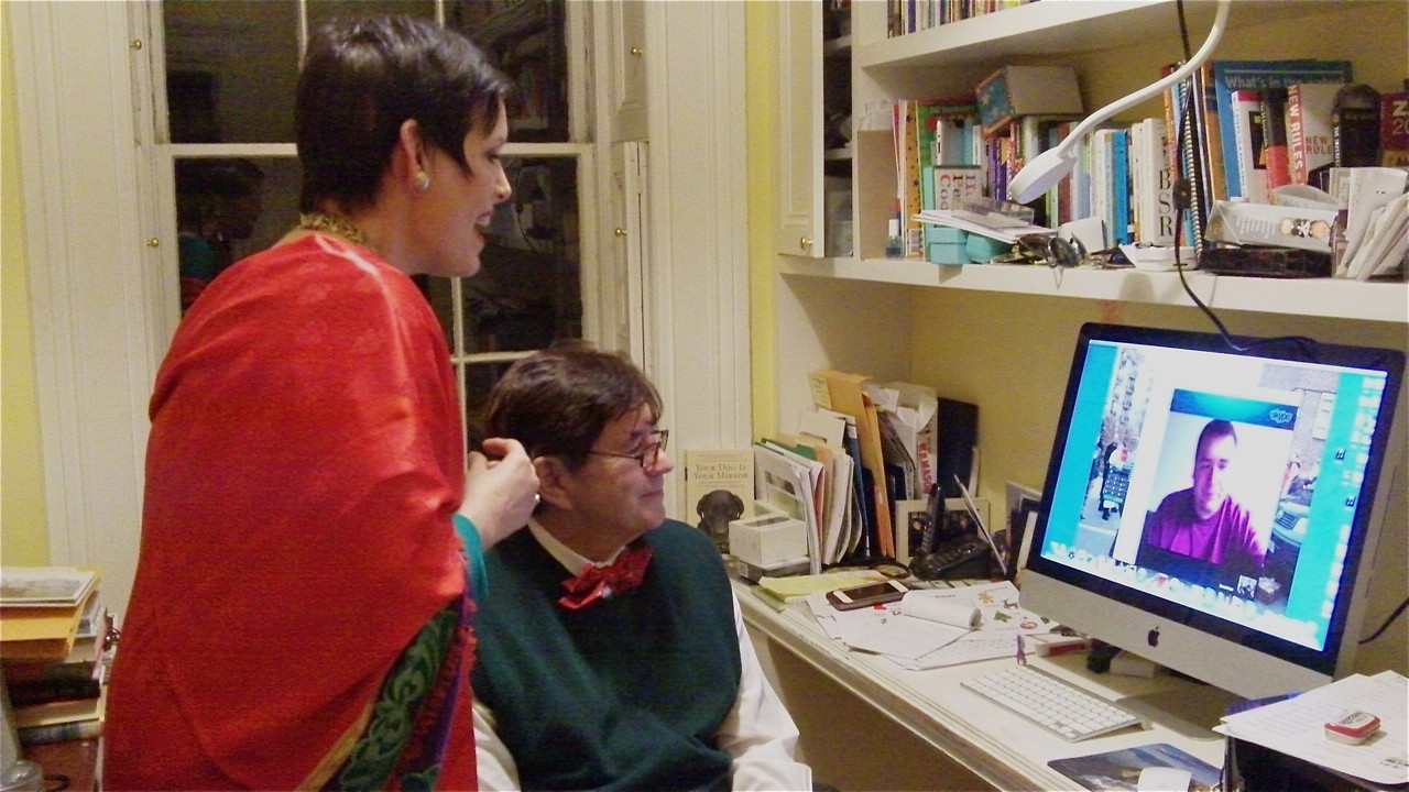 Liz Scheller & John Wagner skype with Greg Wagner (in Hong Kong)