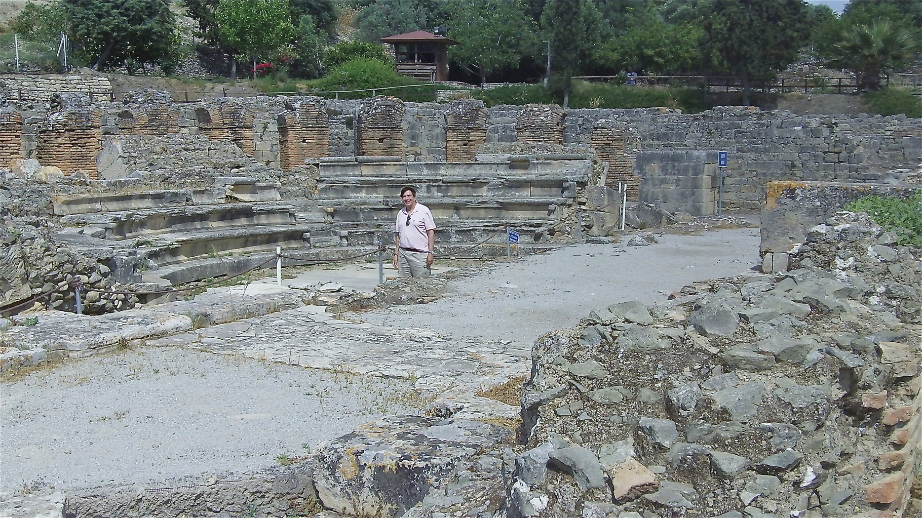 Roman ruins at Gortyna, Crete, John stands in the Odeon built by Roman emperor Trajan