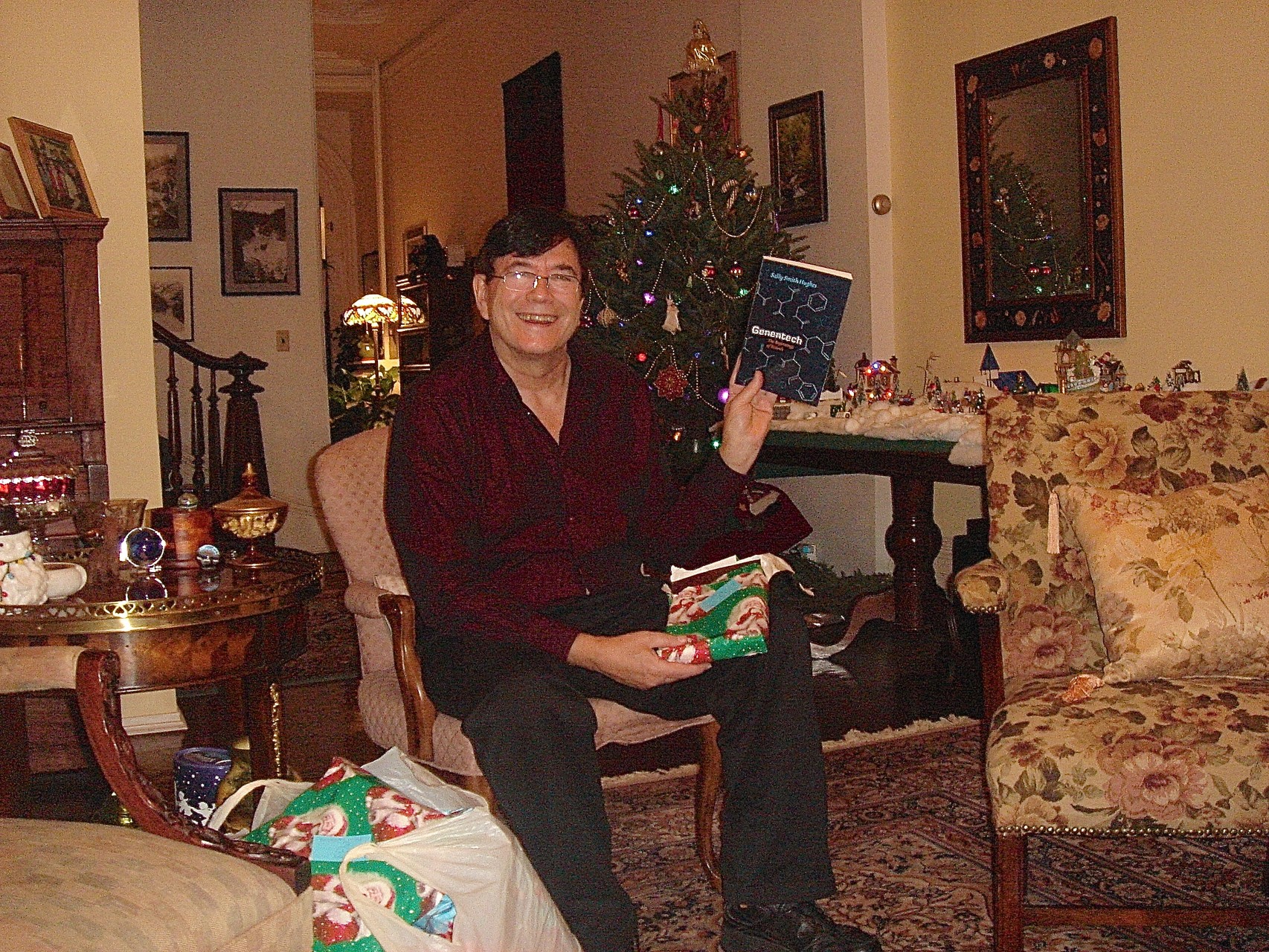 John opening gifts on Xmas Day in NYC