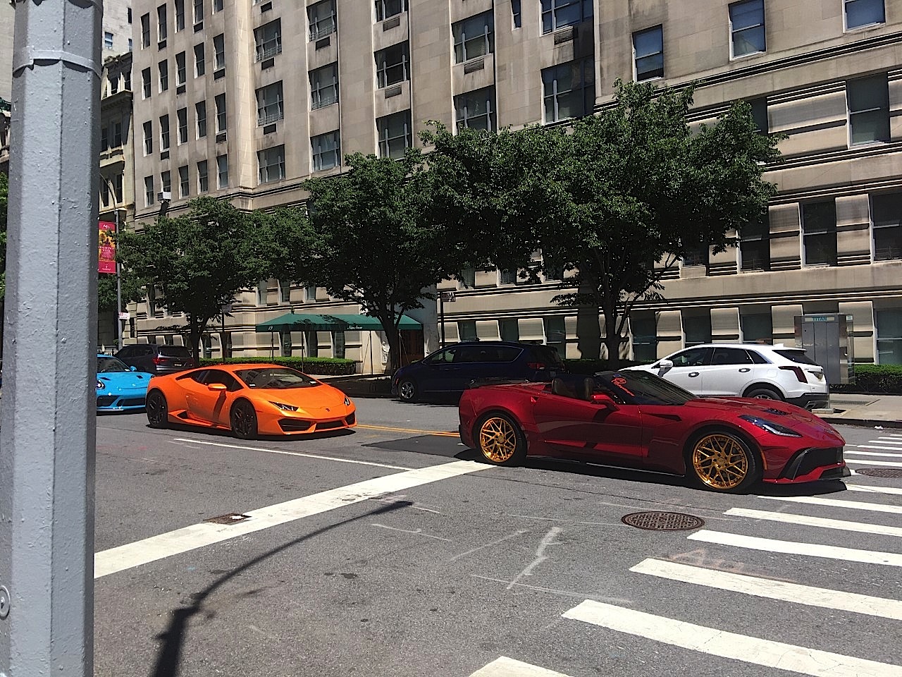 Cool race cars going down 5th Ave, Manhattan, May 31, 2020