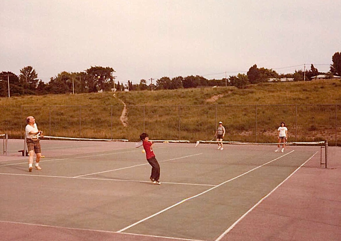 Al & Wayne play Eleanor & Celeste in tennis, summer, 1977