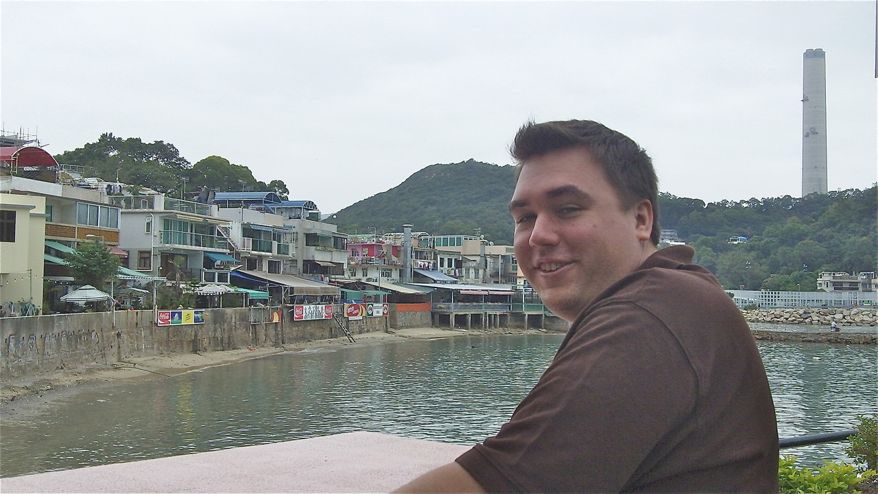 Greg looks out at the restaurants on Llama Island