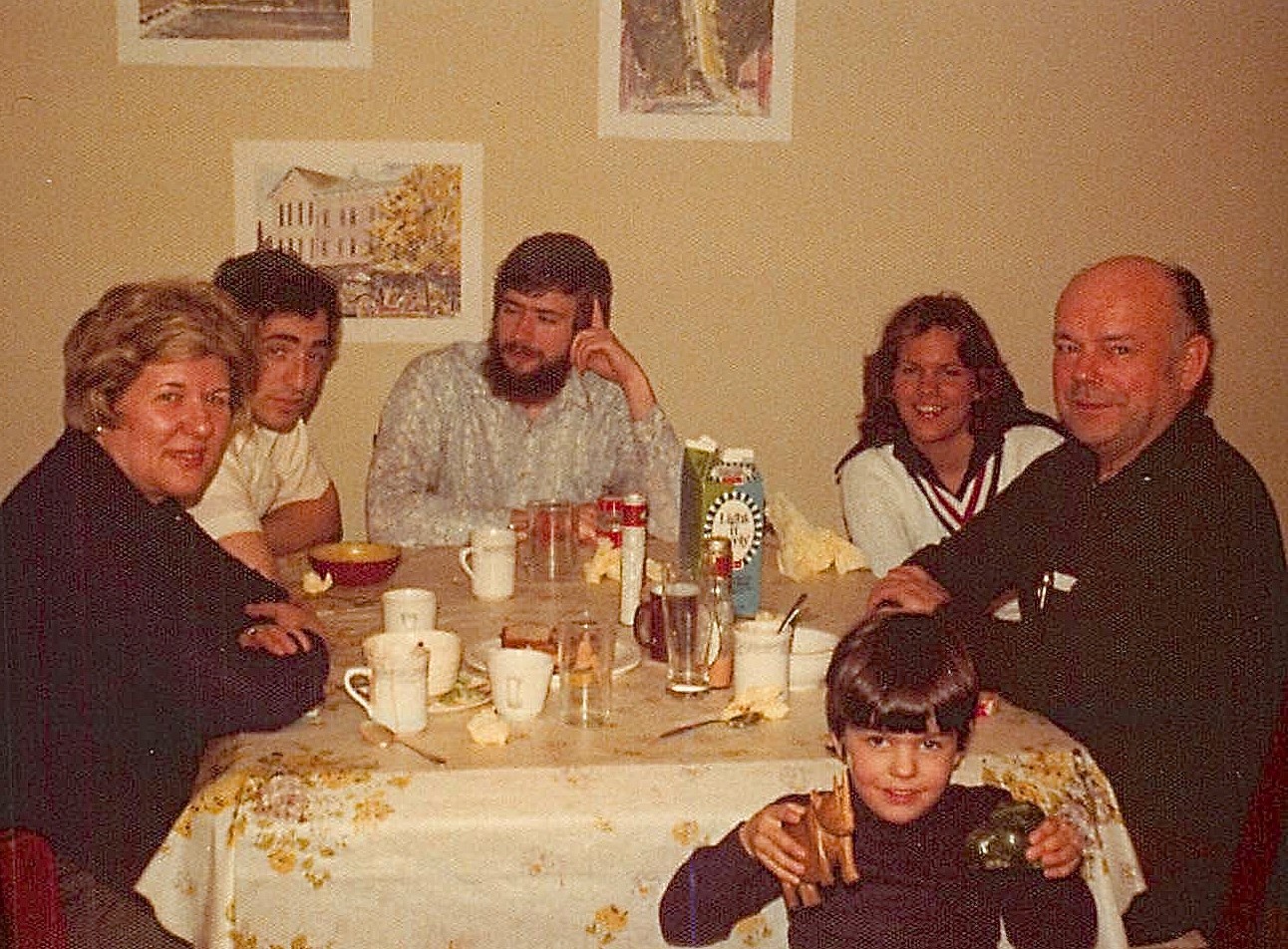 Thanksgiving 1974 Eleanor Gudas, Murray Weingarten, John, Celeste, Al Gudas, Wayne in front..Princeton Univ.